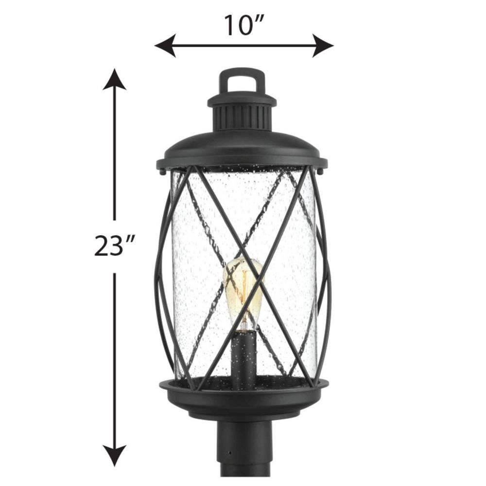 Progress Lighting Hollingsworth 1-Light Outdoor Black Post Lantern with Clear Seeded Glass