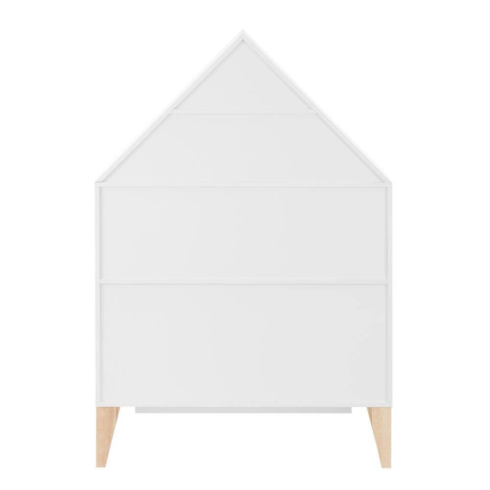 Steiner White Dollhouse 8-Compartment Kids Book or Toy Figure Display Unit Freestanding Bookshelf with Beech Legs