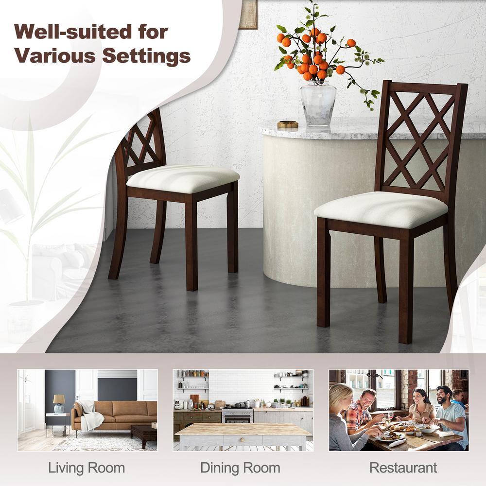 Spaco Dining Chair Set of 2 Wood Kitchen Chairs with Upholstered Seat Cushion and Rubber Wood Legs-Brown, Lounge Chair, Dining Room Chair for Kitchen, Dining, Bedroom, Living