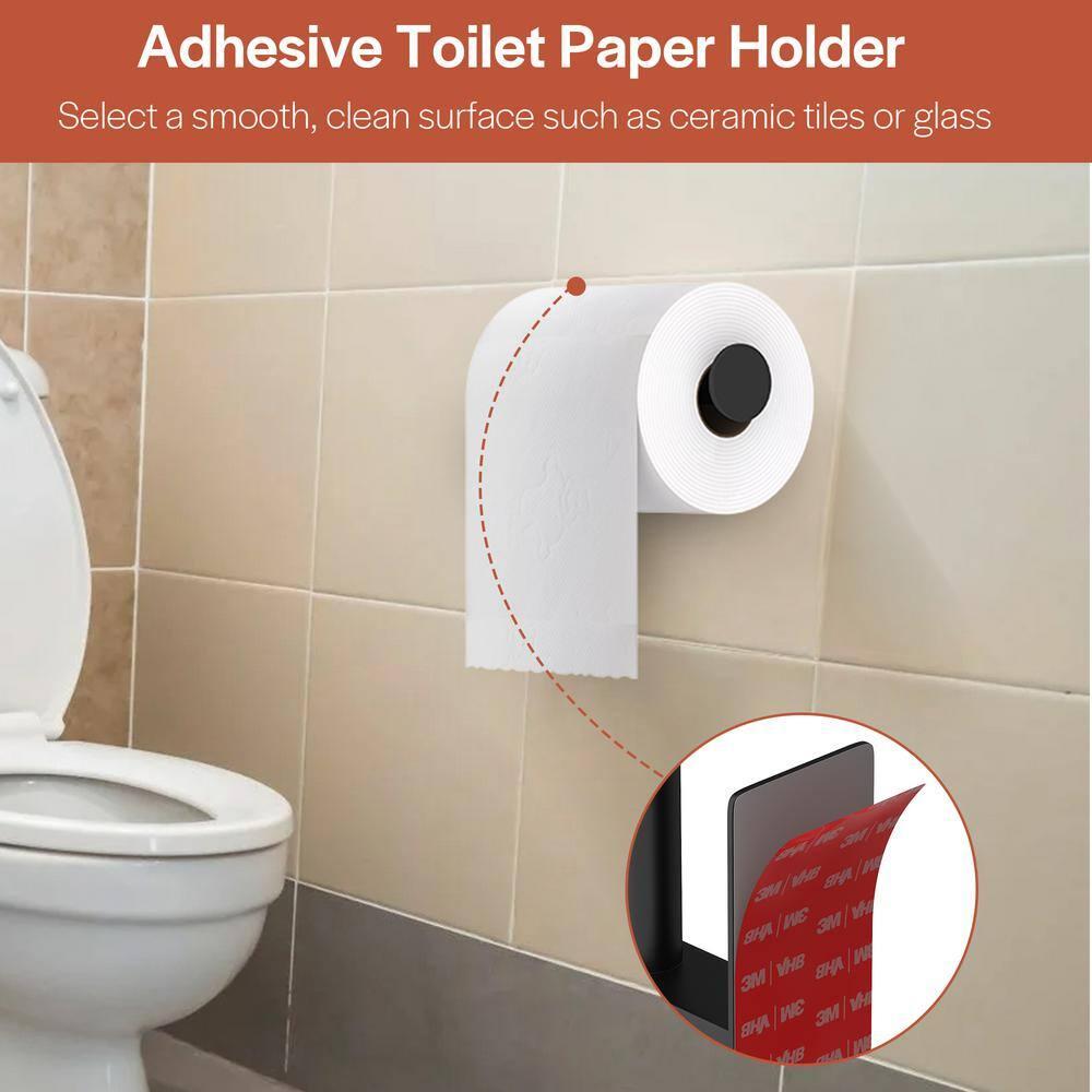 Empava EMPV-BAS11-EU Self-Adhesive, Stainless Steel, Single Post Wall Mounted Toilet Paper Roll Holder, Stand no Drilling, in Matte Black