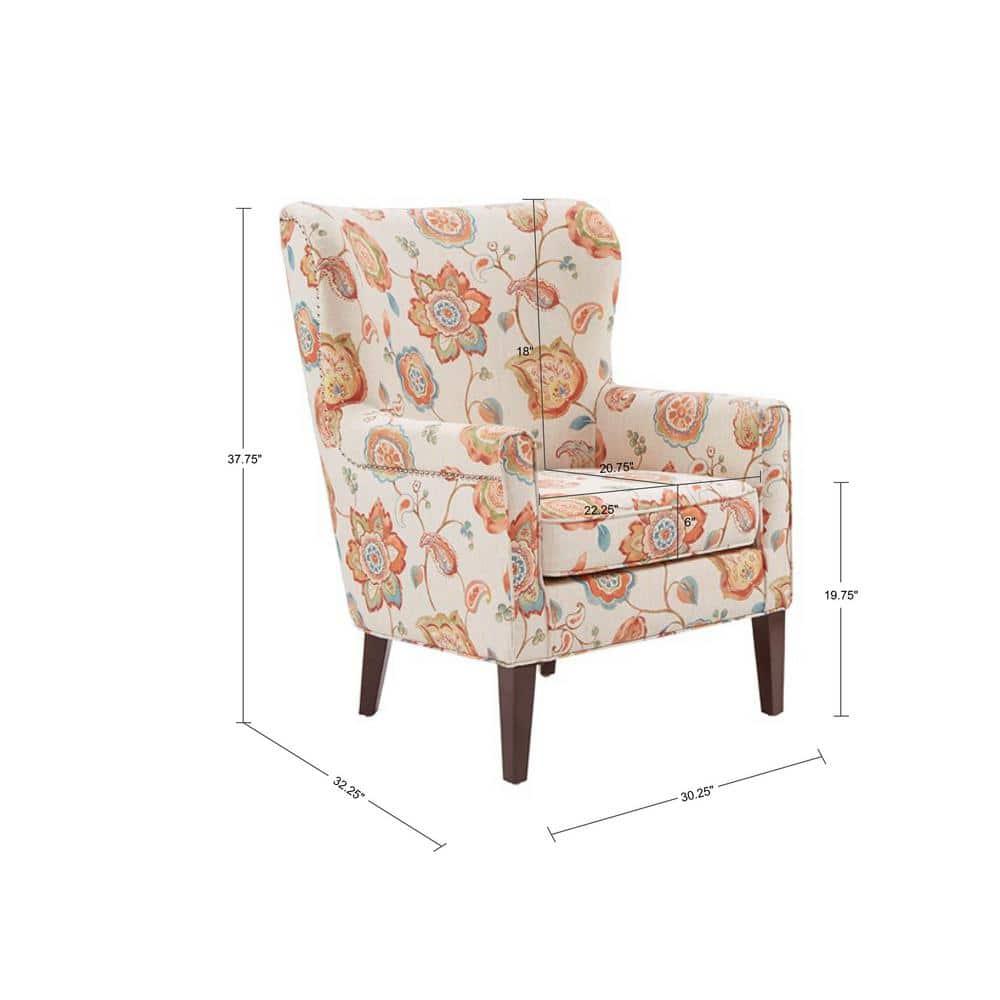 Donner Accent Chair Cream - Madison Park: Elegant Wingback, Silver Nailhead Trim, Morocco Finish Legs