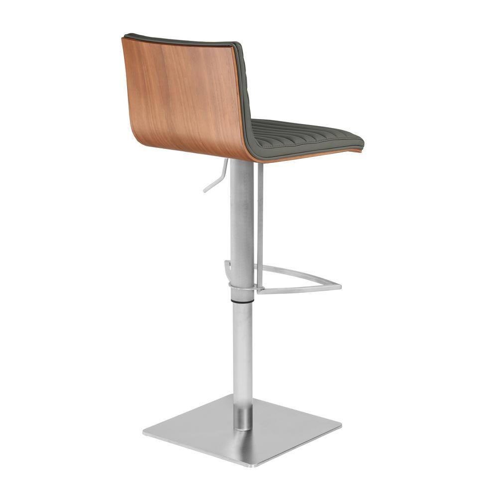 Cafa Adjustable Swivel Walnut Wood and Stainless Steel Metal Bar Stool