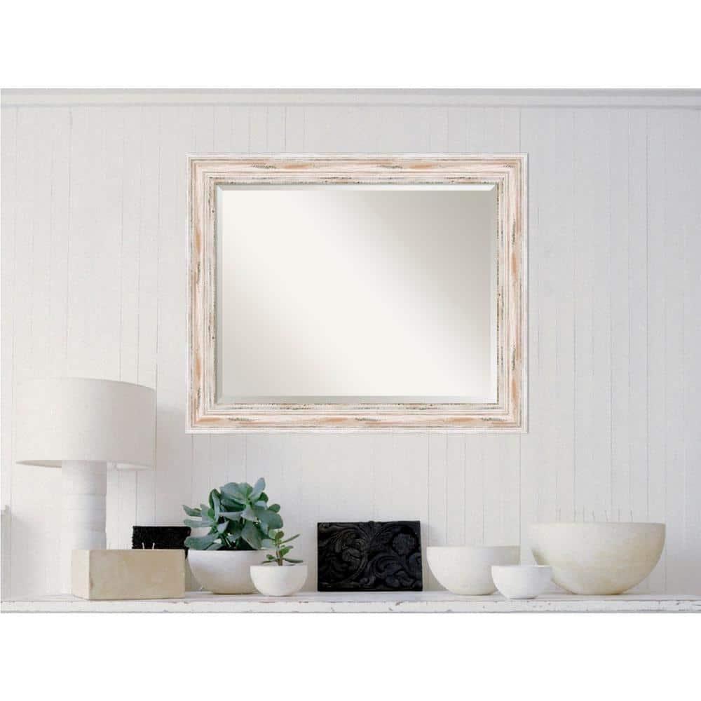 33" x 27" Alexandria White Wash Framed Wall Mirror - Amanti Art: Beveled, No Assembly Required