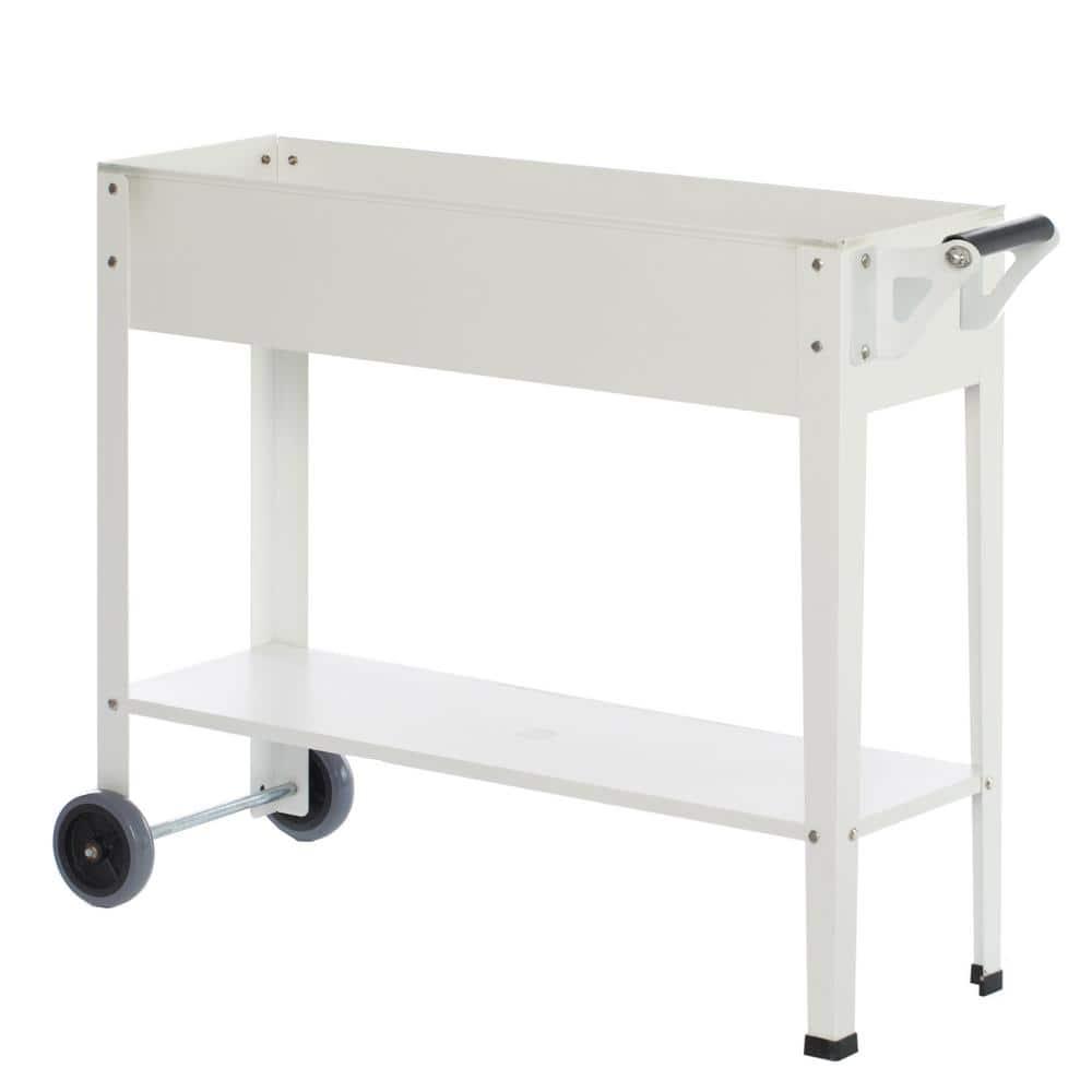 Gardenised Mobile Planter Raised Garden Bed Rectangular Flower Cart with Shelf