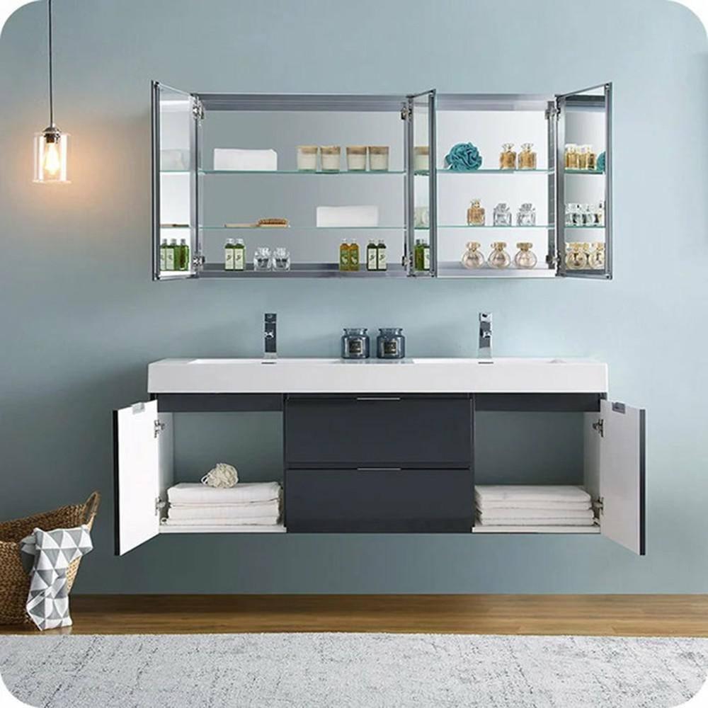 Fresca Valencia 60" Wall Mount Double Sink Bathroom Vanity with Top and Sinks (Faucets Not Included)