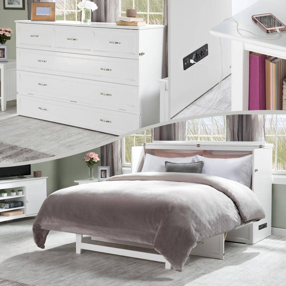 Queen Deerfield Murphy Bed Chest with Charging Station White - AFI: Space-Saving, Fold-Out Mattress, Elegant Design