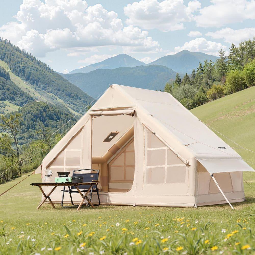 VEVOR Inflatable Tents for Camping, Easy Setup Blow up Tent with Hand Pump, 4 Season Glamping Tent with Stove Jack, Doors & Mesh Windows, Storage Bag Included for Easy Taking