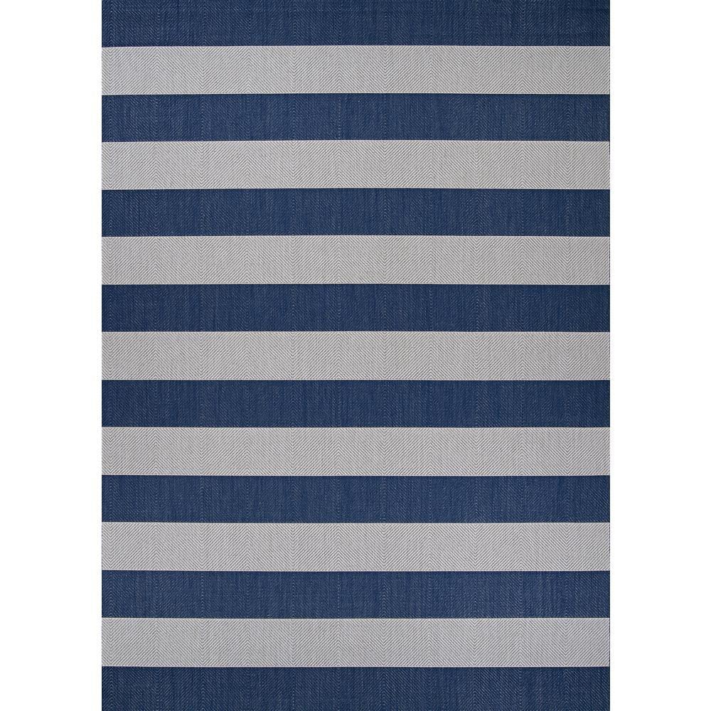 Couristan Afuera Yacht Club 3'11" x 5'7" Midnight Blue and Ivory Stripe Outdoor Rectangle Rug