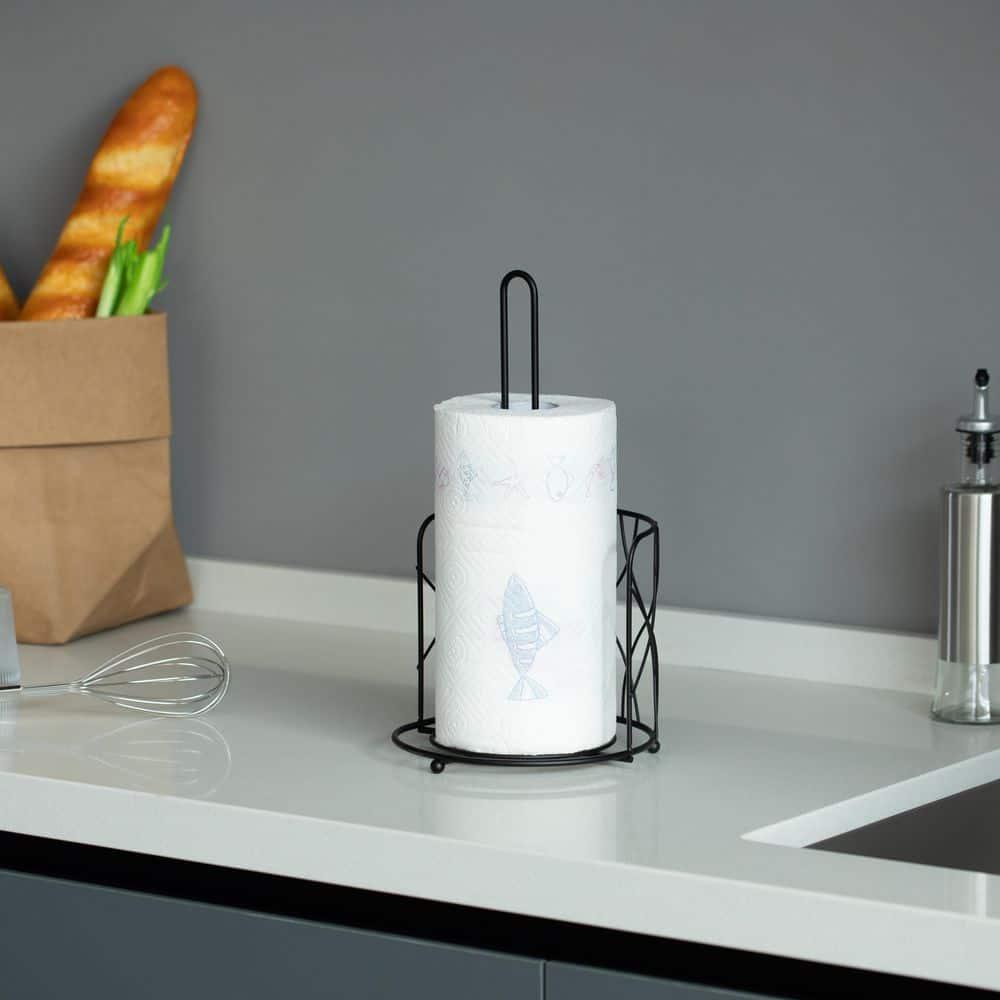 Basicwise Freestanding Black Iron Towel Paper Holder Stand Roll Dispenser with Frame for Kitchen