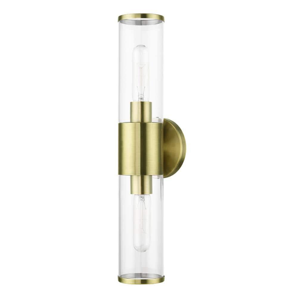 Livex Lighting Banca 2-Light Metal & Glass ADA Vanity Sconce in Antique Brass
