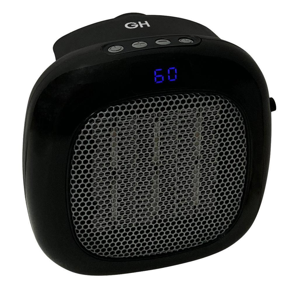 Good Housekeeping Wall-Mount Indoor Space Heater, Portable Electric Mini Heater w/ Adjustable Thermostat & Remote Control, 750W, Black