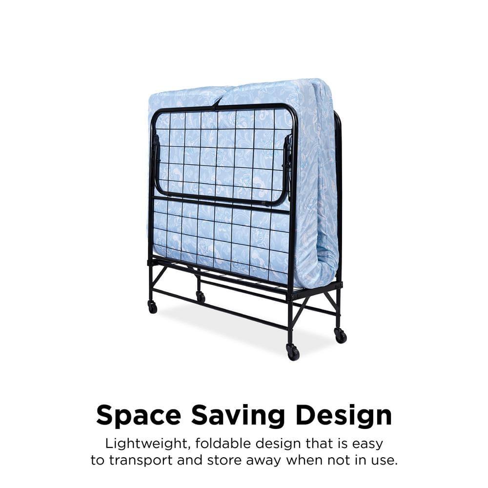 Twin Black Metal Frame Folding Guest Bed with Mattress