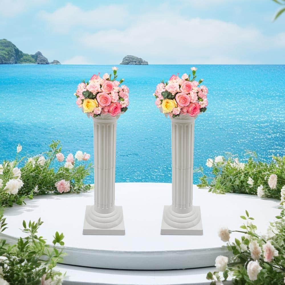 2Pcs European Style Roman Columns Wedding Column Stand Roman Pillar Plastic Greek Column Statue Plant Stand Wedding Event Party Decorative Column Pedestal Flower Pot Holder Decor (10.63x34.65 Inch)