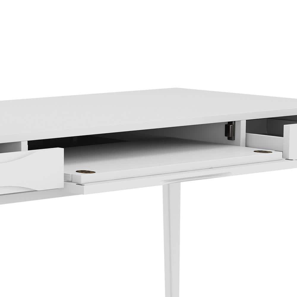 Simpli Home Harper Solid Wood Desk, Contemporary Style with Keyboard Tray and Storage