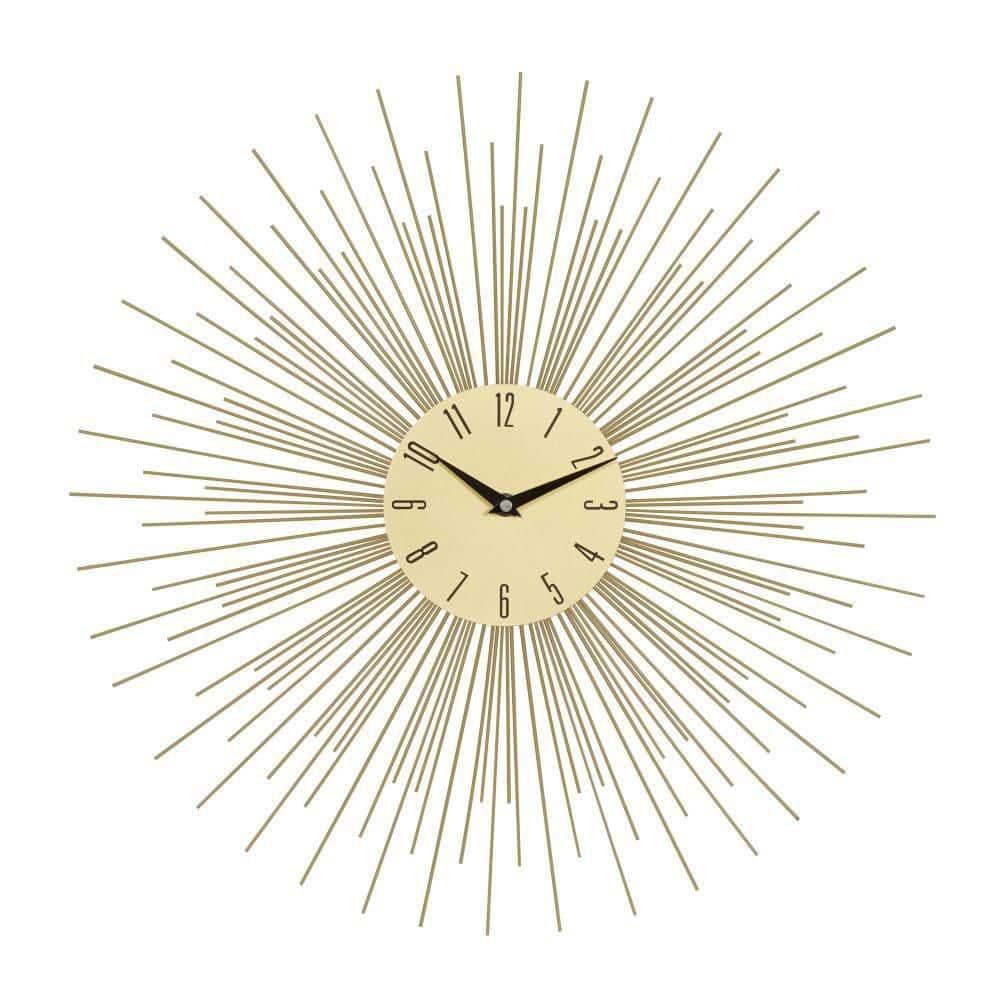DecMode 19" Gold Metal Starburst Wall Clock with Black Accents