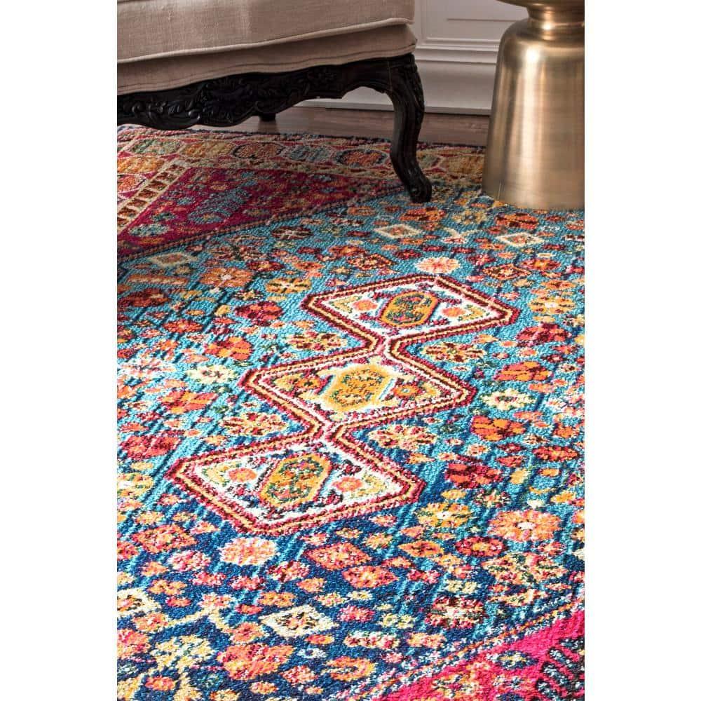 nuLOOM 4'x6' Vintage Erline Area Rug Blue/Red: Medallion Pattern, Low Pile, Polypropylene, Living Room Decor