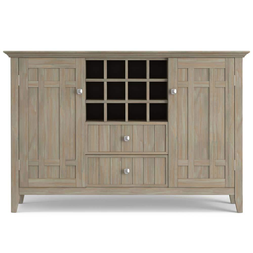 Simpli Home Bedford 54"W Solid Wood Sideboard Buffet and Wine Rack, 2 Drawers, and 2 Cabinets