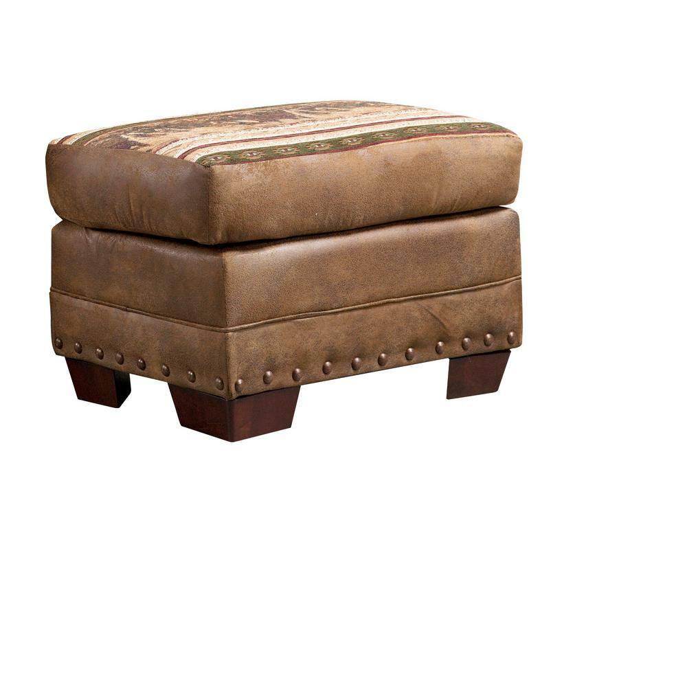 American Furniture Classics 26.5" Microfiber Wild Horses Ottoman in Brown