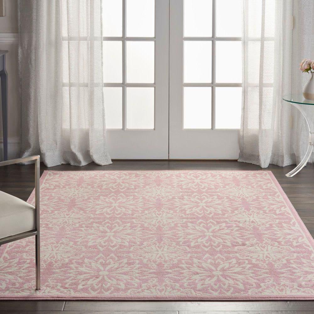 Nourison Jubilant Geometric Floral Ivory/Pink 5'3" x 7'3" Area Rug, (5' x 7')