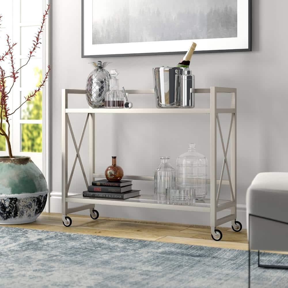 Evelyn&Zoe Contemporary Metal Bar Cart with Glass Shelf
