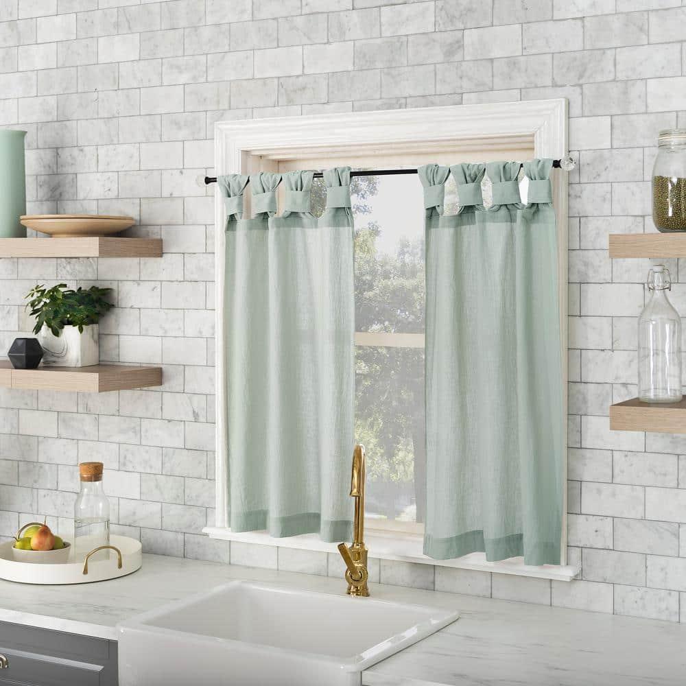 2pc 52"x45" Archaeo Washed Cotton Twist Tab Cafe Curtain Tier Pair Seafoam Green: Kitchen Curtains 45 Inches Long