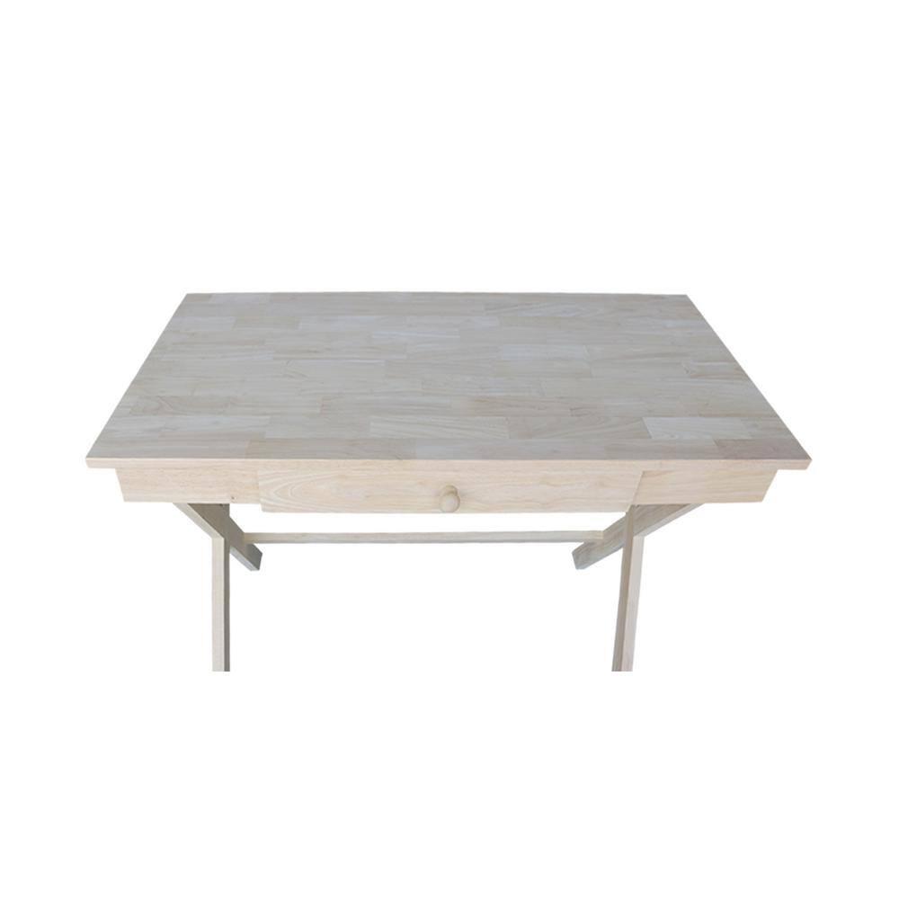 Cross Leg Desk Unfinished - International Concepts: Rubberwood Writing Desk with Drawer, Hardwood Frame