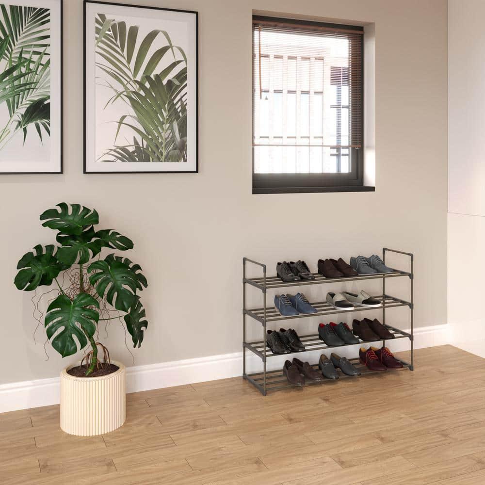 Home-Complete 4-Tier Shoe Rack for 20 Pairs Sneakers, Heels, Boots (Gray)