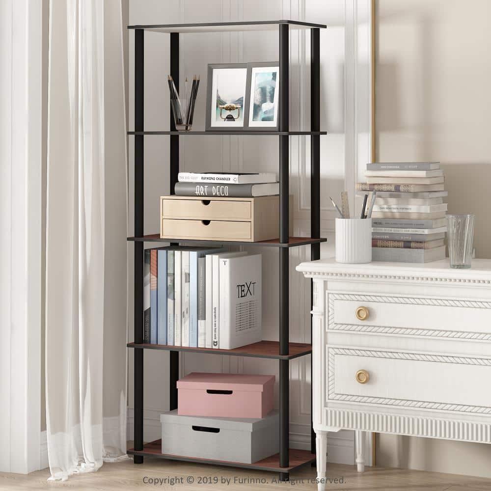 Furinno 5-Tier Tall Decorative Bookshelf Storage Bookcase Open Multipurpose Shelves Display Rack for Living Room&Home Office,Light Cherry/Black
