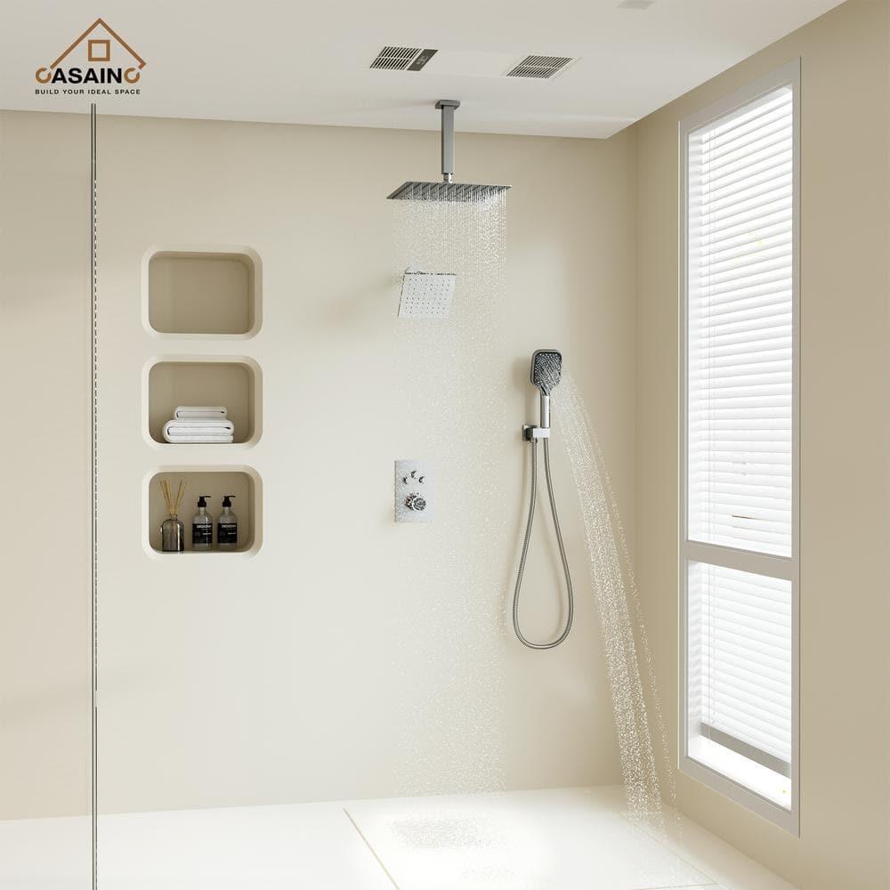 Rainfall Symphony 12inch 3-Function Dual Shower Head Thermostatic Shower System with 3 Sprays Handheld