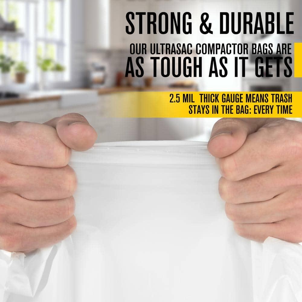 Trash Compactor Bags - (40 Pack with Ties) 18 Gallon for 15 inch Compactors - 25" x 35" Heavy Duty 2.5 MIL Garbage Disposal Bags Compatible with Kitchenaid Kenmore Whirlpool GE Gladiator