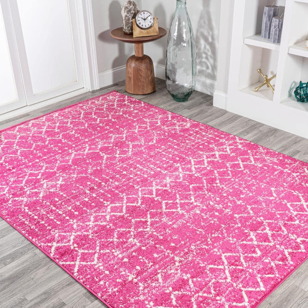 8' x 10' Moroccan HYPE Boho Vintage Diamond Area Rug, Fuchsia/Ivory - JONATHAN Y