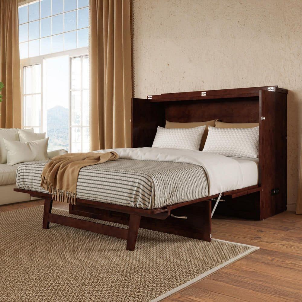 Full Deerfield Murphy Bed Chest with Charger Walnut - AFI: Bedroom Furniture, No Box Spring Needed