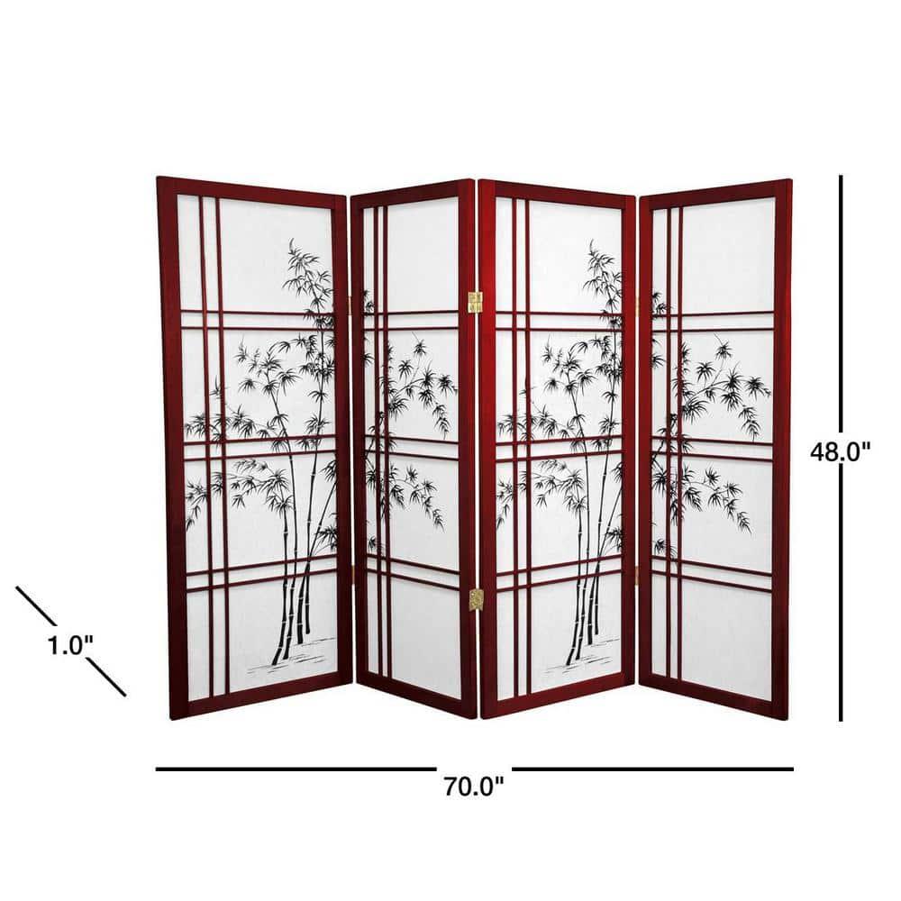 Oriental Furniture 4 ft. Tall Bamboo Tree Shoji Screen - Rosewood - 4 Panel