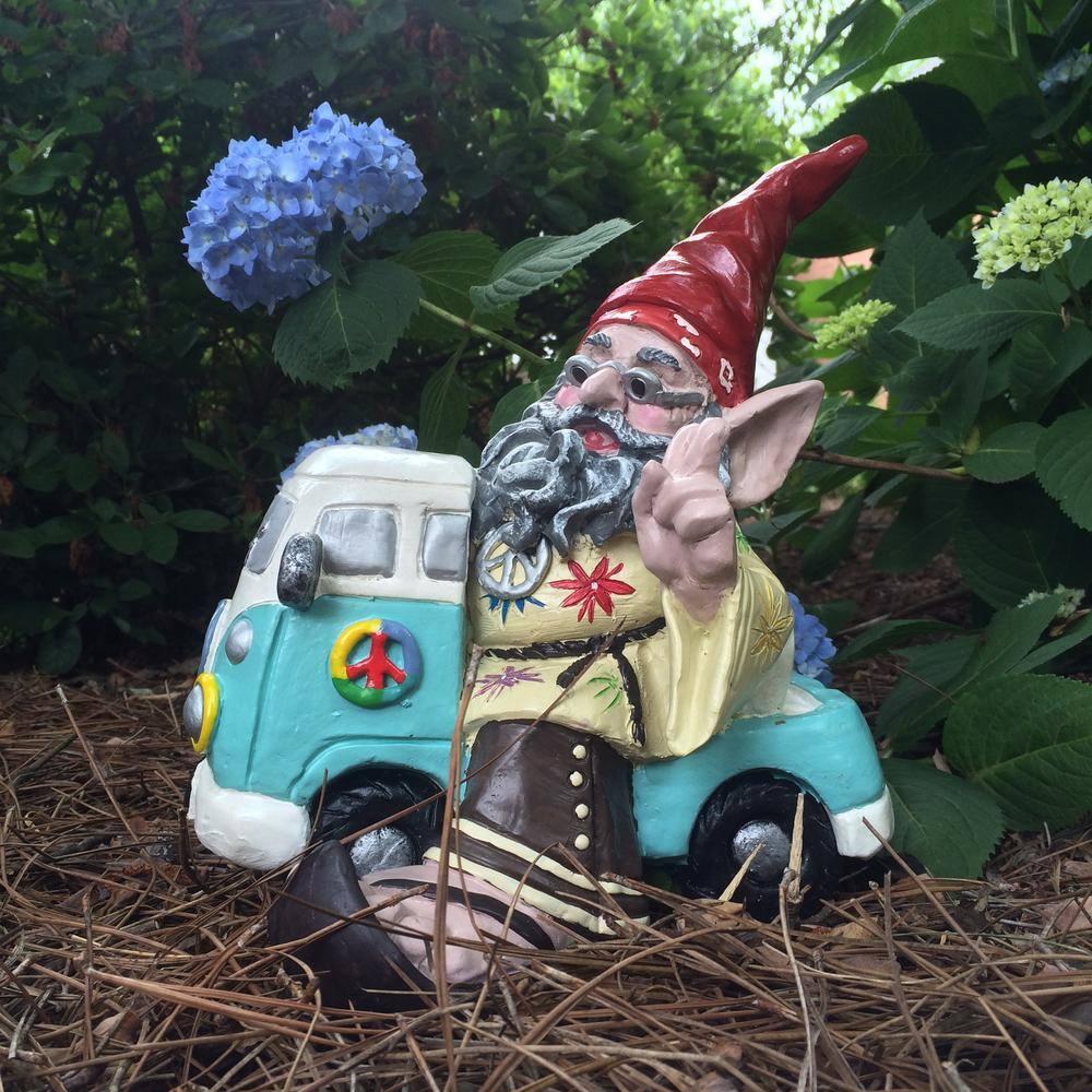 HomeStyles Nowaday Gnome Hippie Jerry "Peace Man" on VW Bus Garden Statue