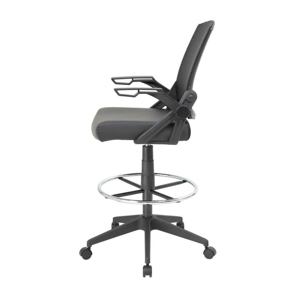Boss Office Products Drafting Stool with Flip Arms Mesh Black: Adjustable for Tall Desks, Ergonomic Design, Nylon Frame