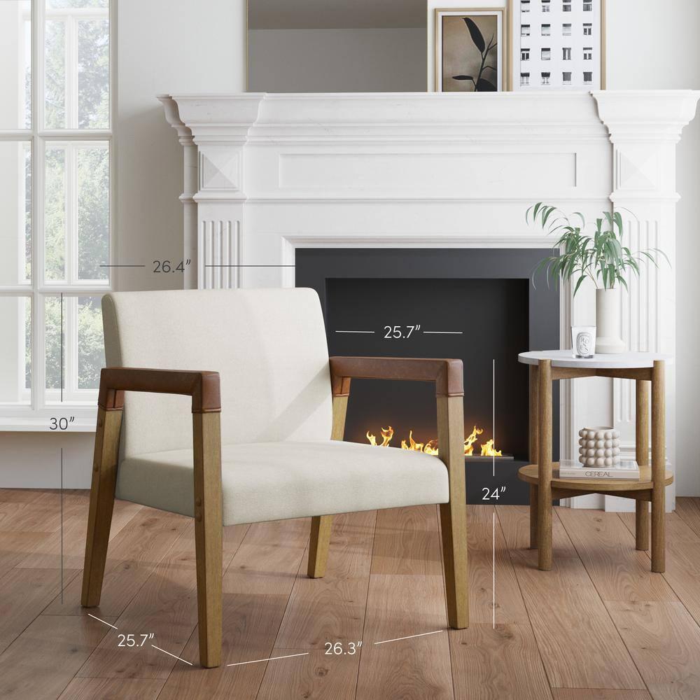 Nathan James Set of 2 Hudson Wood and Faux Leather Accent Chairs Flax