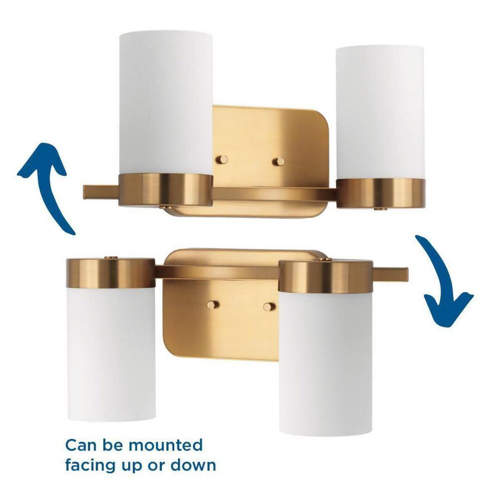 Progress Lighting Elevate 2-Light Bath in Brushed Bronze, Etched White Glass Shade, Steel Collection