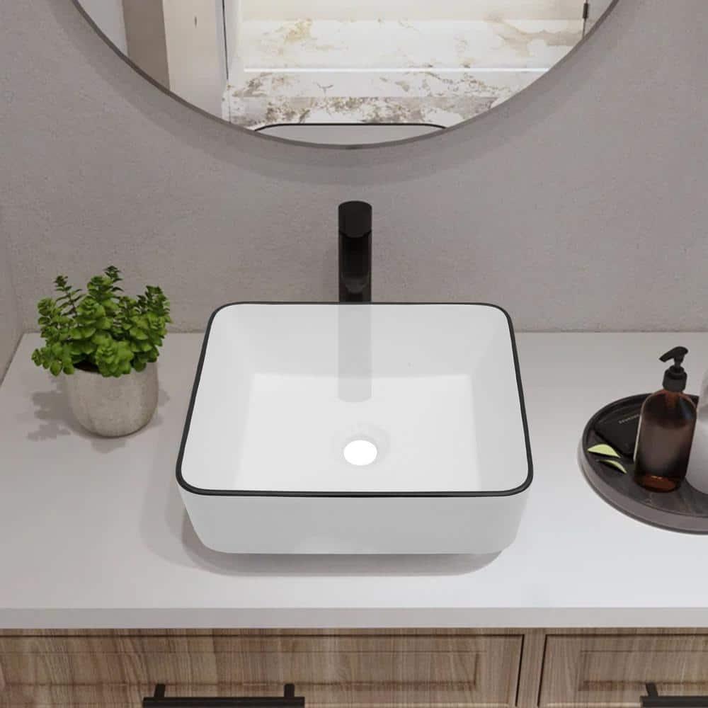 19 x 15 White Ceramic Rectangular Vessel Bathroom Sink