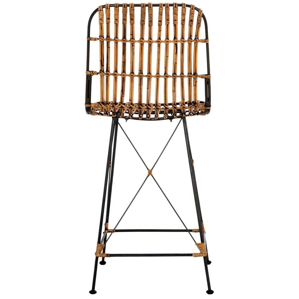 Minerva Wicker Counter Stool (Set of 2)  - WIK6509 - Natural Brown Wash/Black - Safavieh