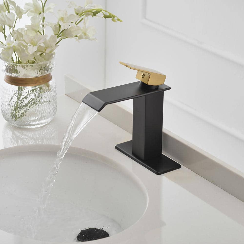 BWE Waterfall Single Hole Single-Handle Low-Arc Bathroom Faucet With Pop-up Drain Assembly