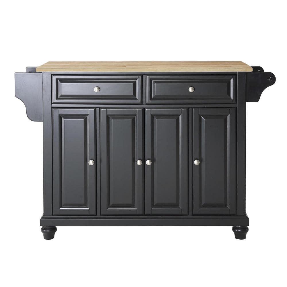 Crosley Furniture Cambridge Natural Wood Top Kitchen Island in Black