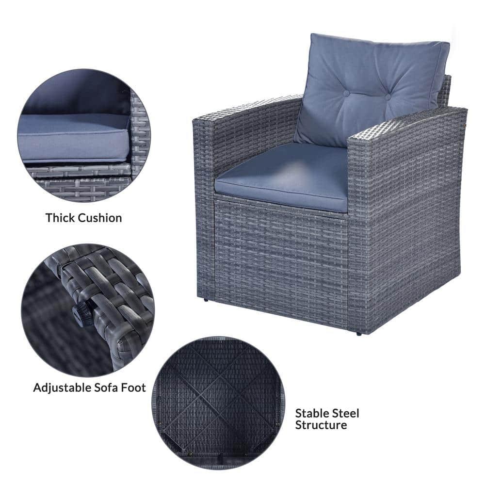 Outdoor Sectional Sofa Set, Patio Outdoor Furniture Wicker with Powder Coated Steel and Cushions for Pool Backyard Lawn, Gray