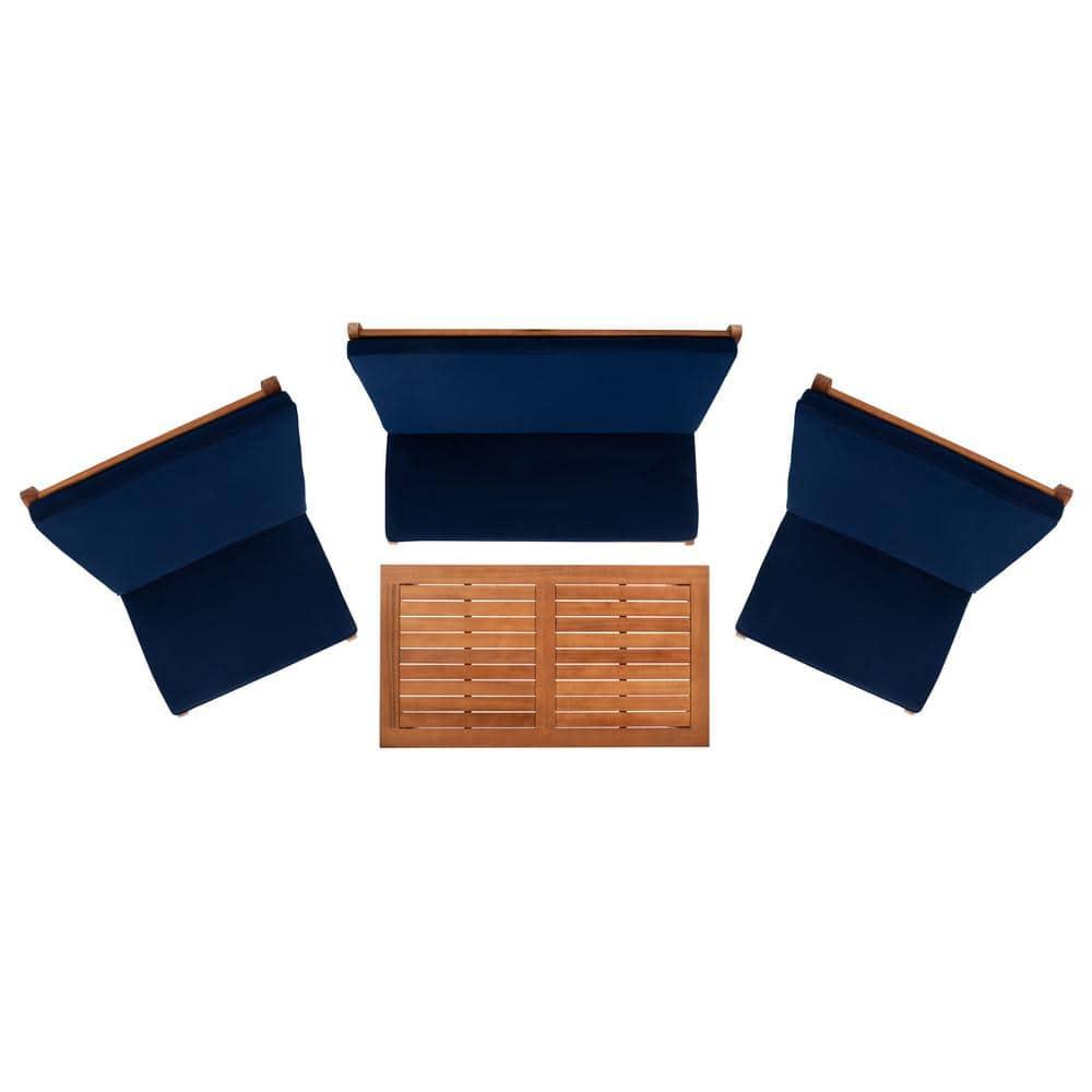Chaston 4 Piece Living Set - Indoor/Outdoor - PAT7044 - Natural/Navy - Safavieh