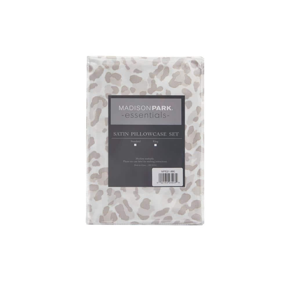 King Satin Luxury 2pc Pillowcase Set Taupe Leopard