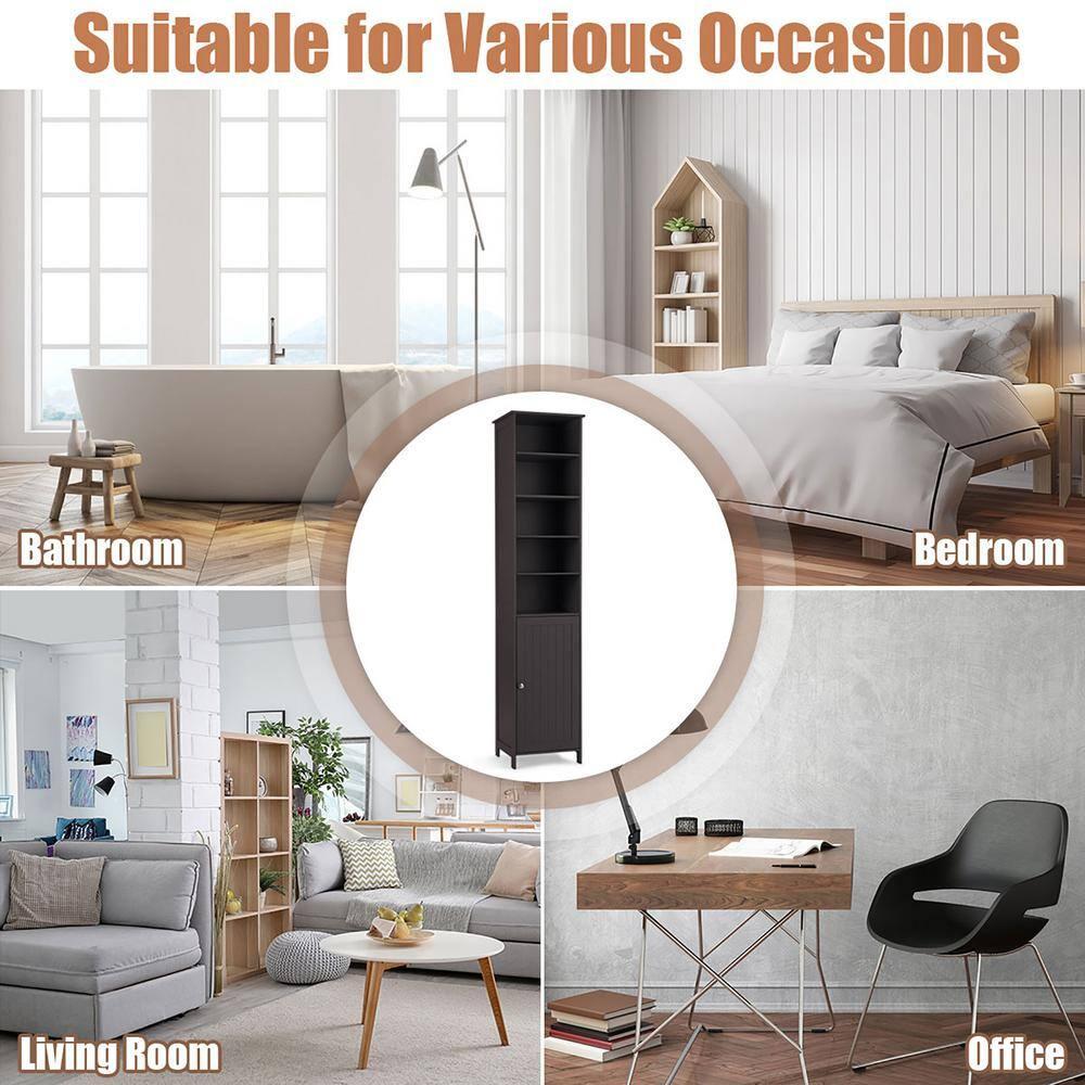 Costway 72''  Bathroom Tall Floor Storage Cabinet Freestand Shelving Display Brown