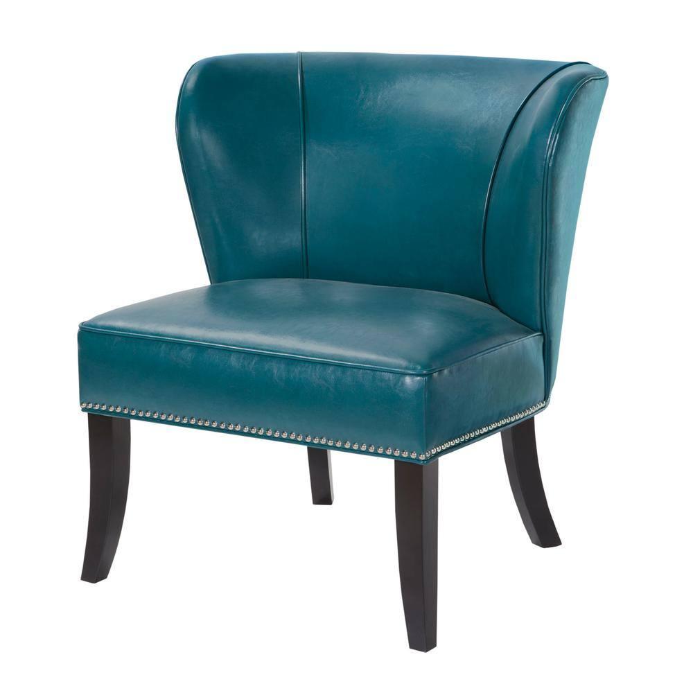 Hilton Concave Back Armless Chair - Peacock Blue: Faux Leather Upholstery, Contemporary Style, Wood Legs