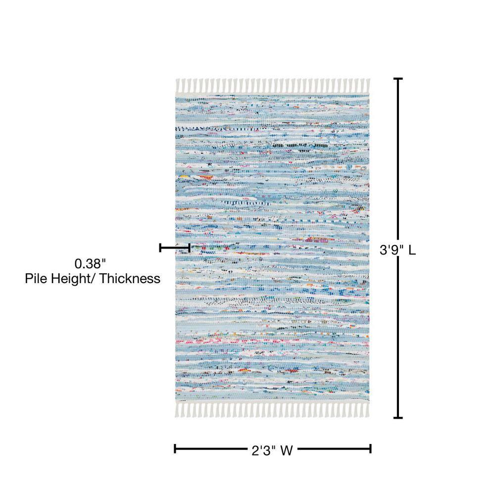 Rag Rug RAR125 Hand Woven Indoor Accent Rug - Light Blue/Multi - 2'3"x3'9" - Safavieh.