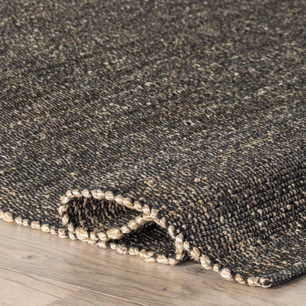 Nuloom 6x9 Elfriede Jute & Cotton Hand Woven Indoor Area Rug, Charcoal, Solid Rustic Farmhouse Style Natural Fiber Bedroom, Living Room,