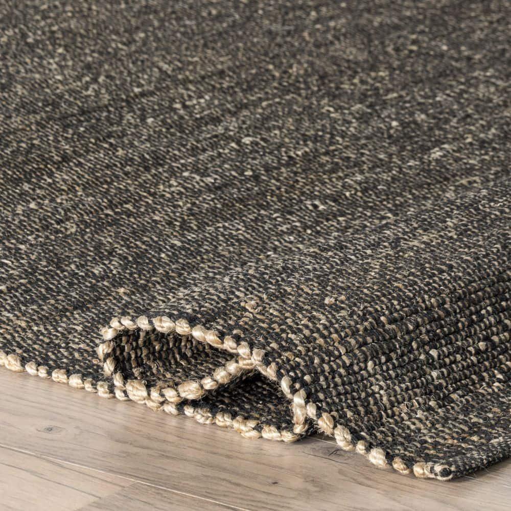 Nuloom 9x12 Elfriede Jute & Cotton Hand Woven Indoor Area Rug, Charcoal, Solid Rustic Farmhouse Style Natural Fiber Bedroom, Living Room,