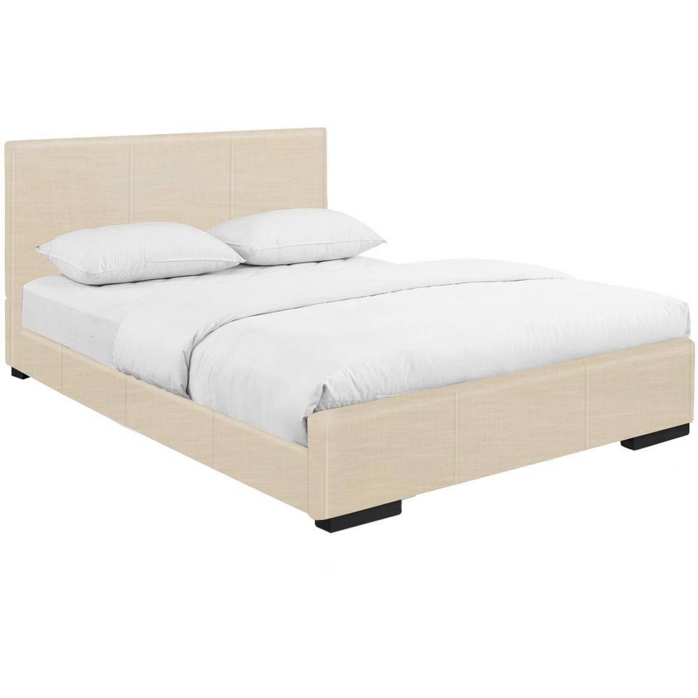Camden Isle Hindes Platform Bed | Upholstered | Low Profile | Full, Beige
